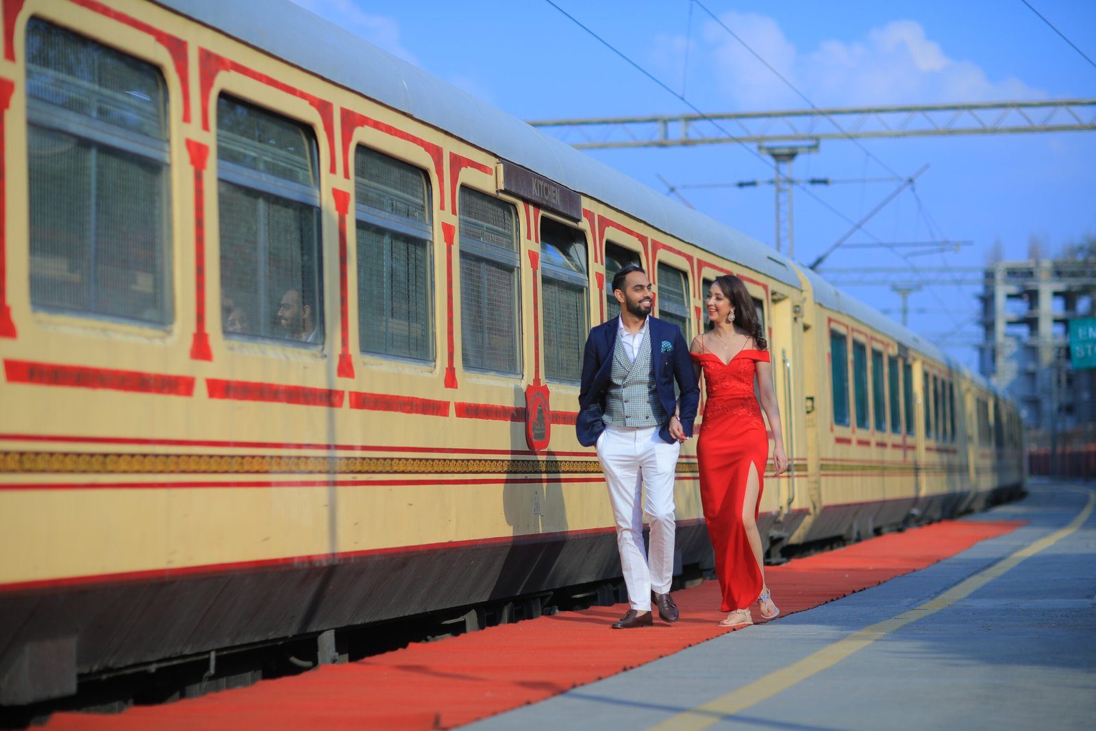 The Palace on Wheels luxury train crossing the Rajasthan landscape