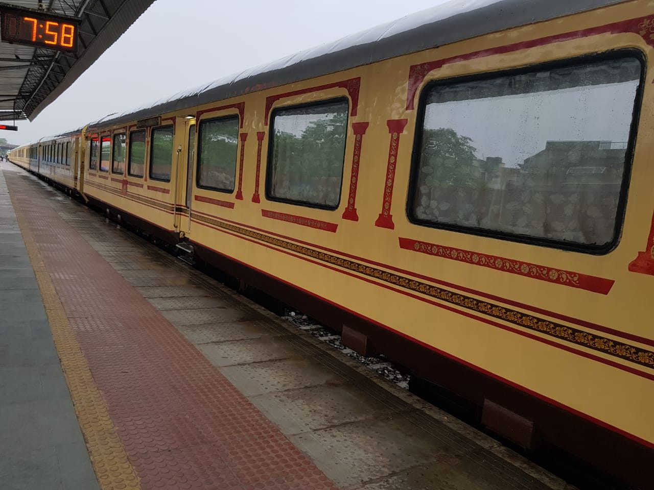 The Palace on Wheels at a Rajasthan railway platform